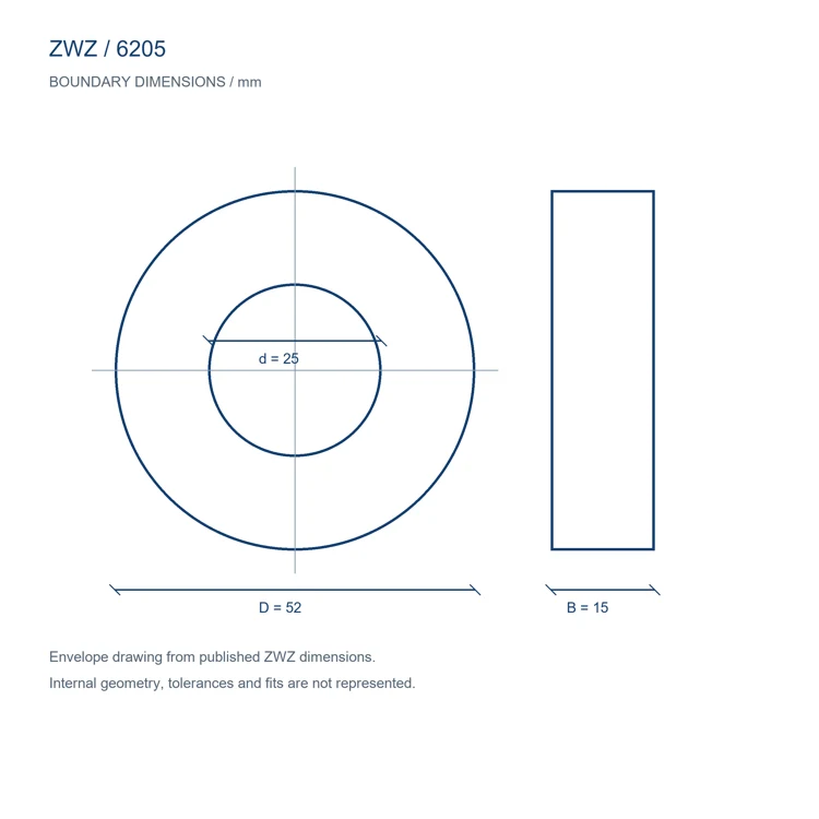 6205 / d 25.000 mm / D 52.000 mm